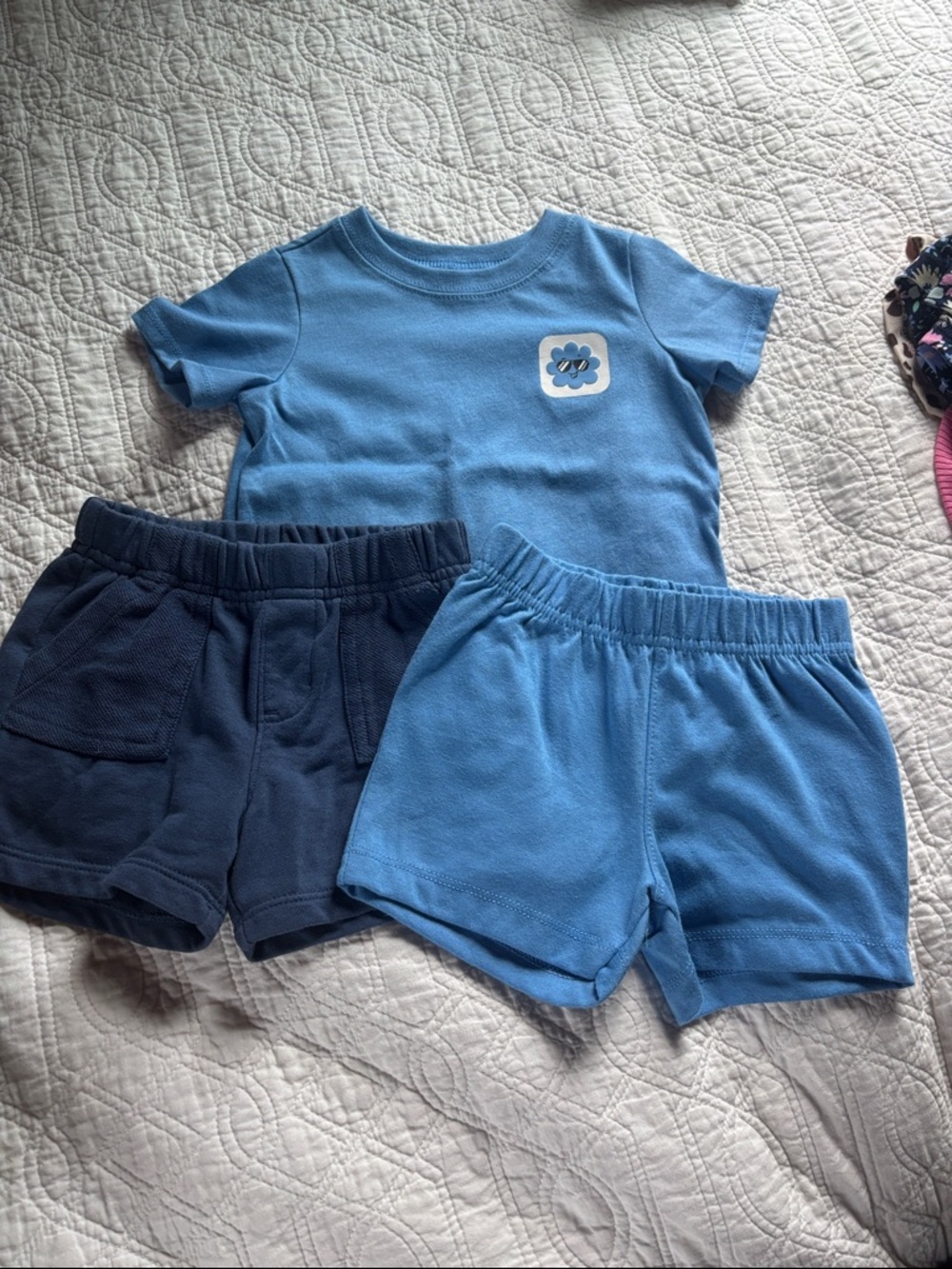 Blue Garanimals 3 peice short and t-shirt set.